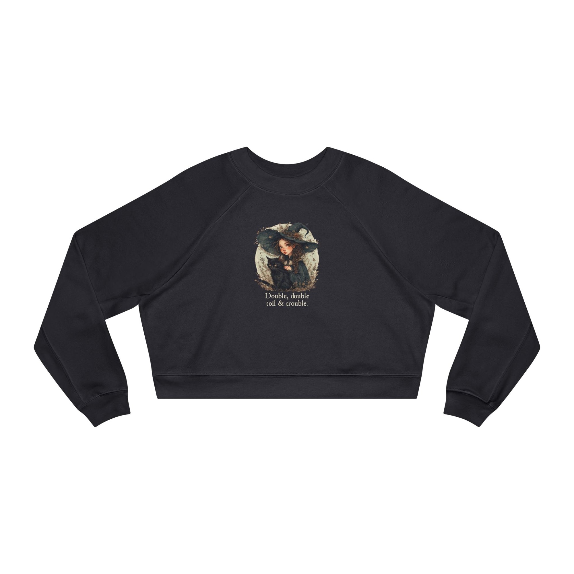 Cute Witchy Cat Lady Women's Halloween Cropped Pullover Sweatshirt