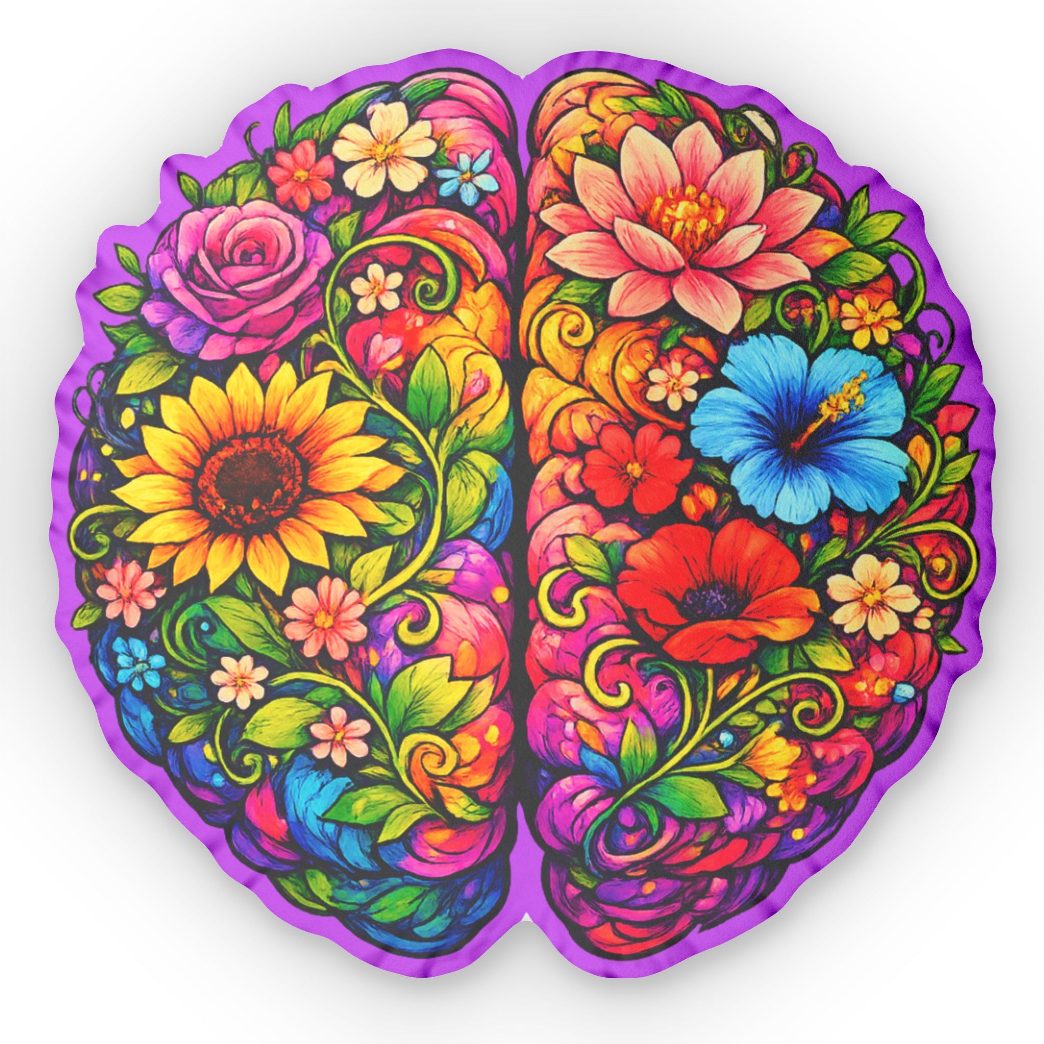 Floral Brain Shaped Pillow – Colorful Epilepsy Awareness Cushion