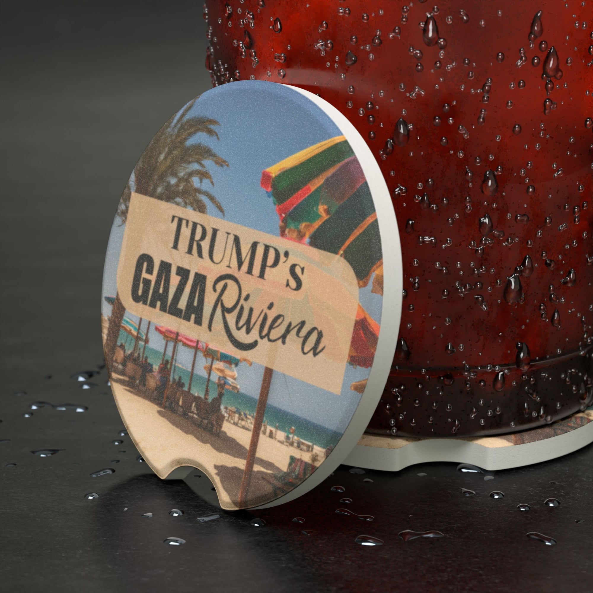 Trump's Gaza Riviera Soapstone Car Coaster