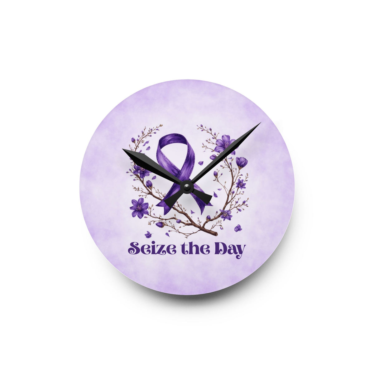 Purple Floral Seize the Day Acrylic Wall Clock
