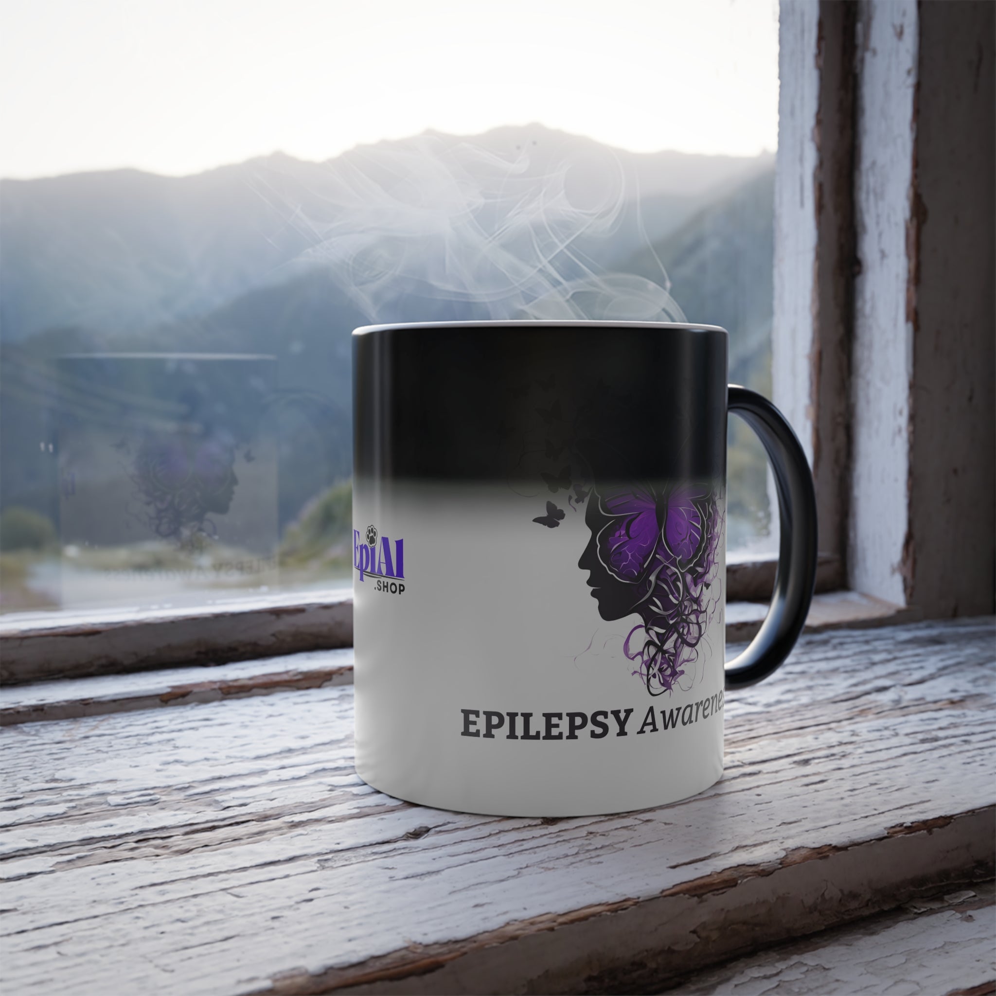 Photo depicting the ​Epilepsy Awareness Color Morphing Mug, 11oz from EpiAl's Shop.