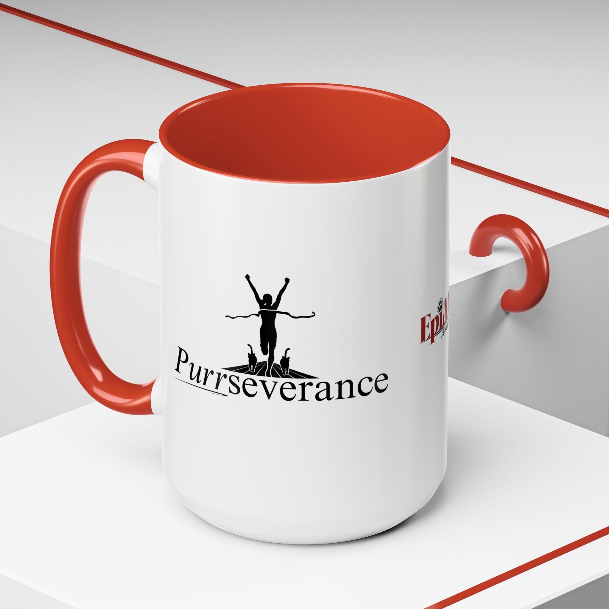 Photo depicting the ​Purrseverance Accent Coffee Mug (11, 15oz) from EpiAl's Shop.