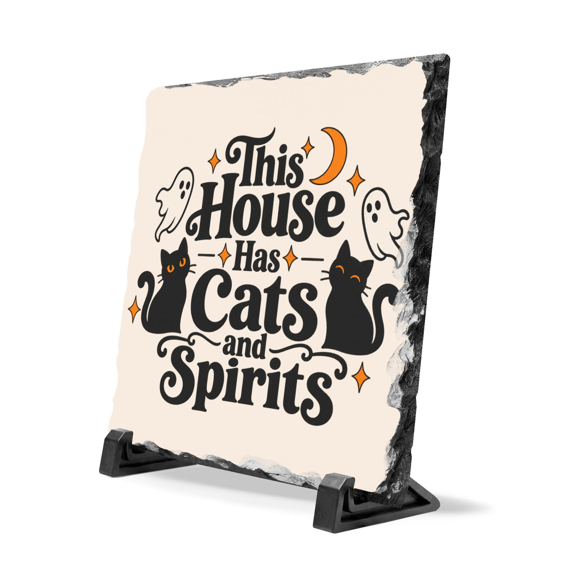 This House Has Cats and Spirits Slate Desk Plaque | Halloween Cat Decor