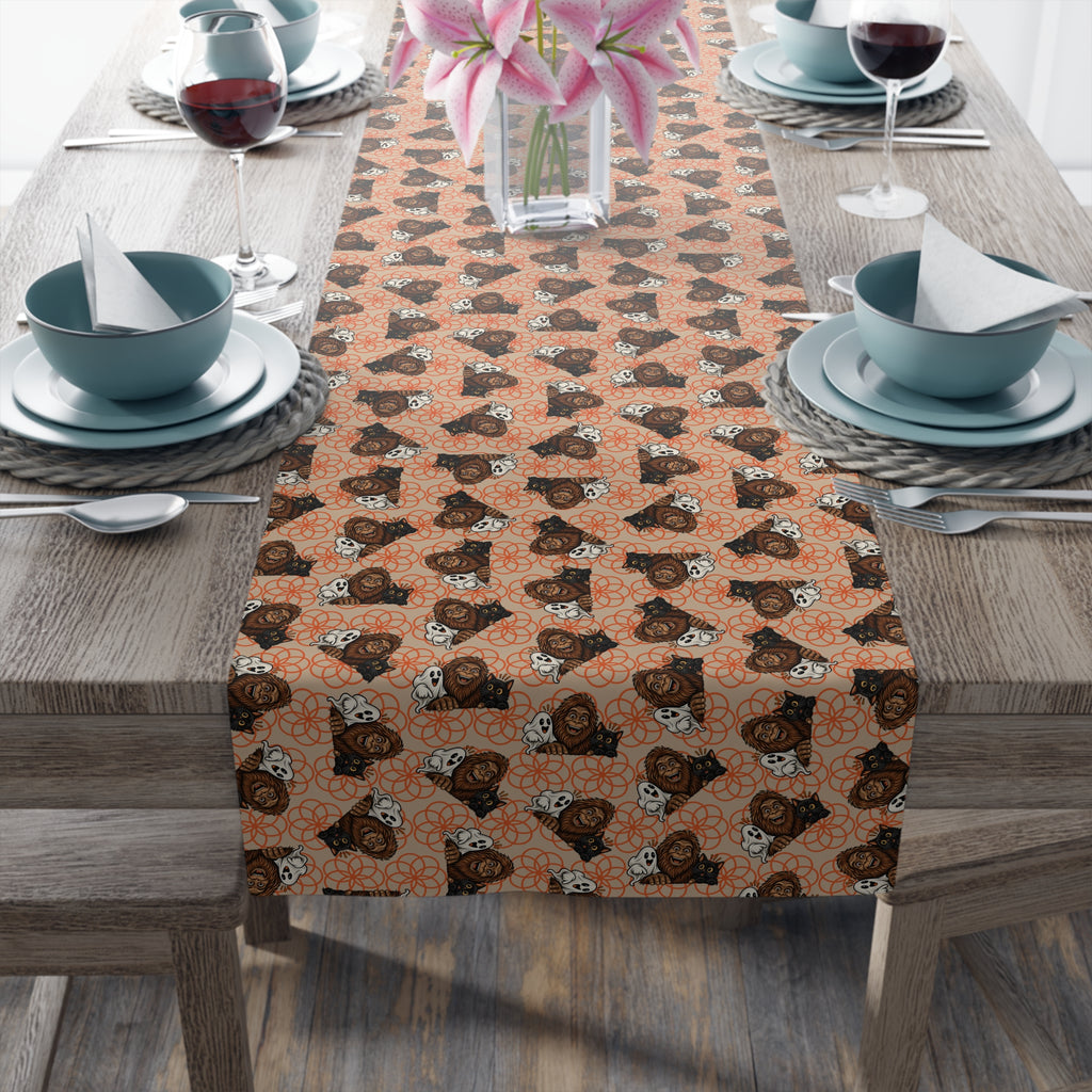 Bigfoot, Boo & Black Cat Halloween Table Runner