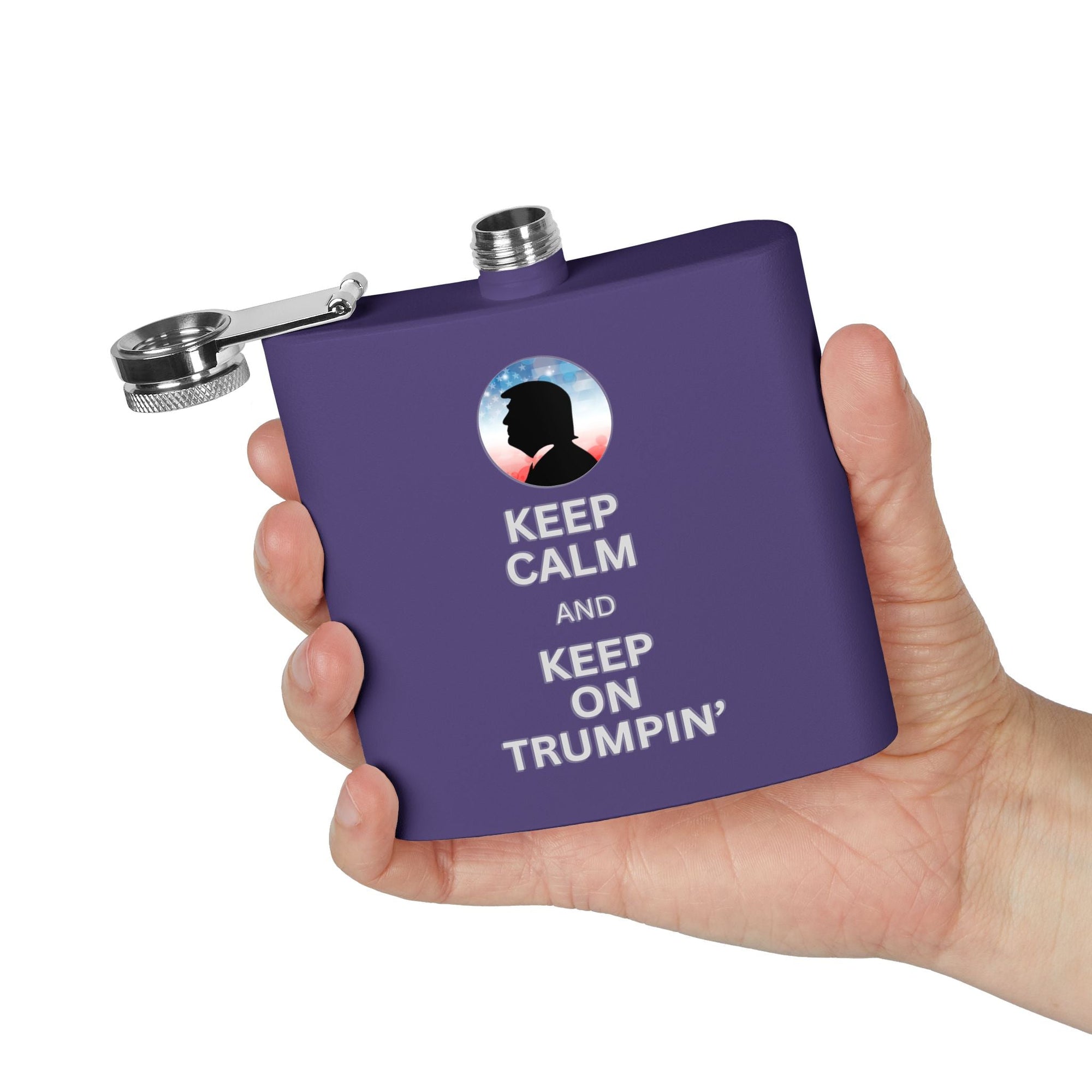 Keep Calm & Keep Trumpin' Flask - 6oz Stainless Steel Flask for Celebrations Printify