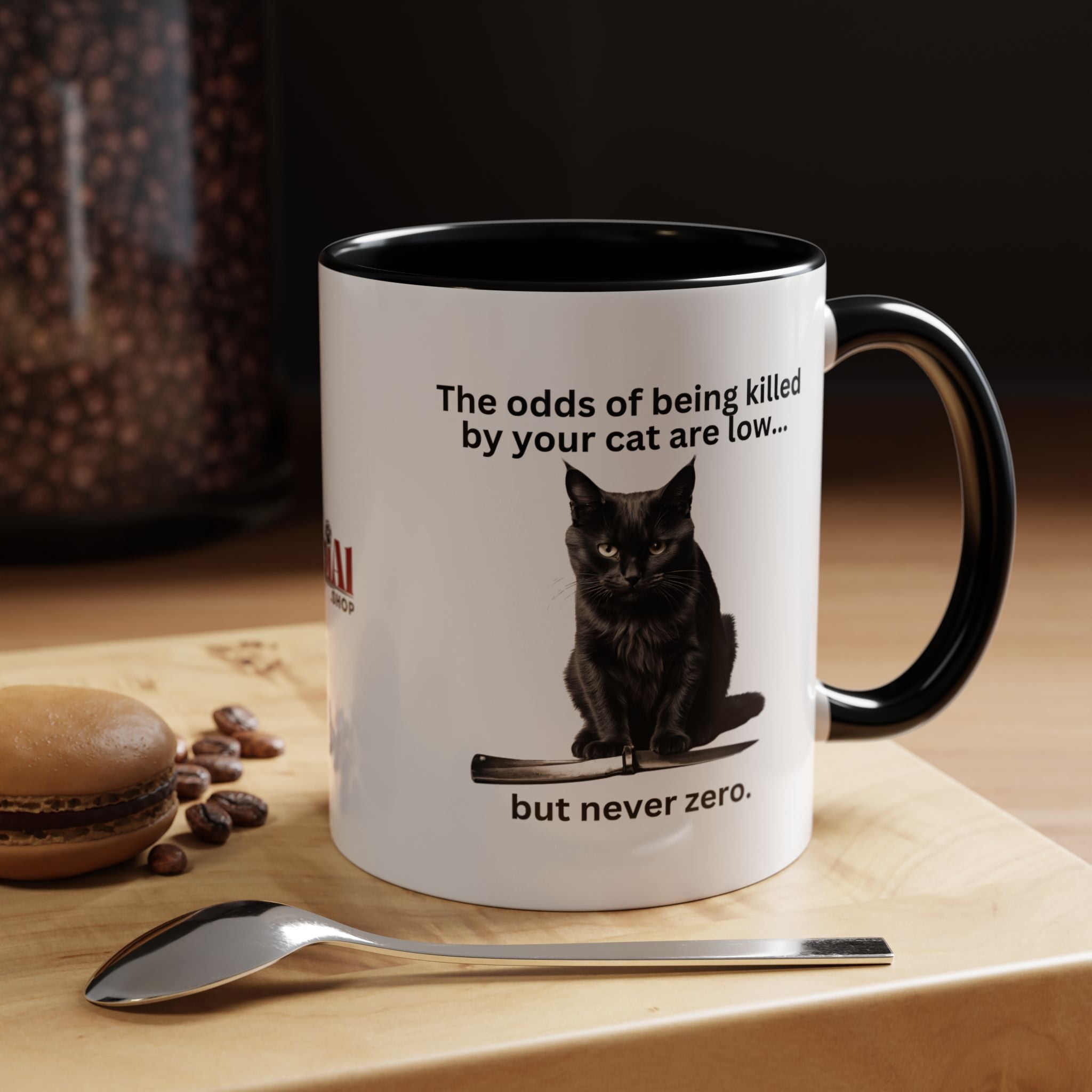Photo depicting the ​Killer Cat Odds Accent Coffee Mug (11, 15oz) from EpiAl's Shop.