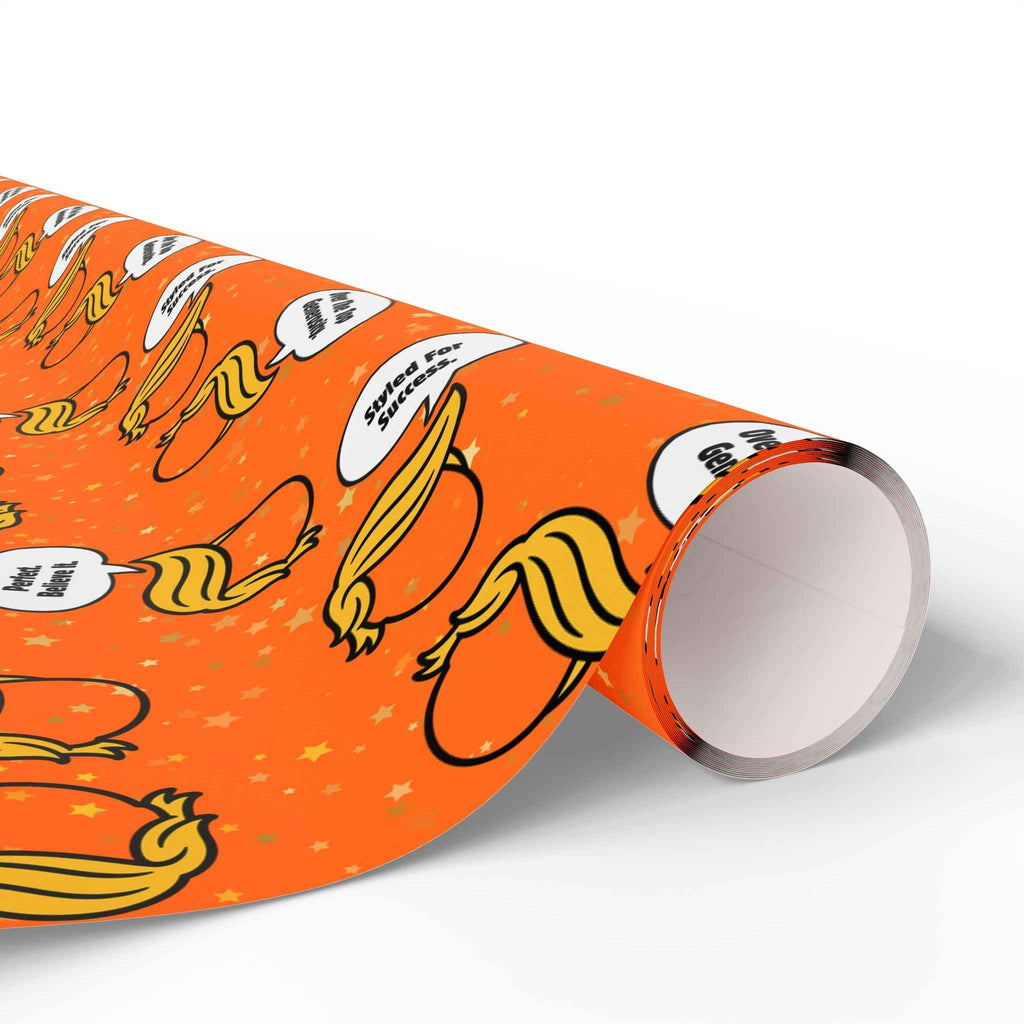“Styled for Success” Parody Gift Wrap – Blonde Whoosh & Gold Stars