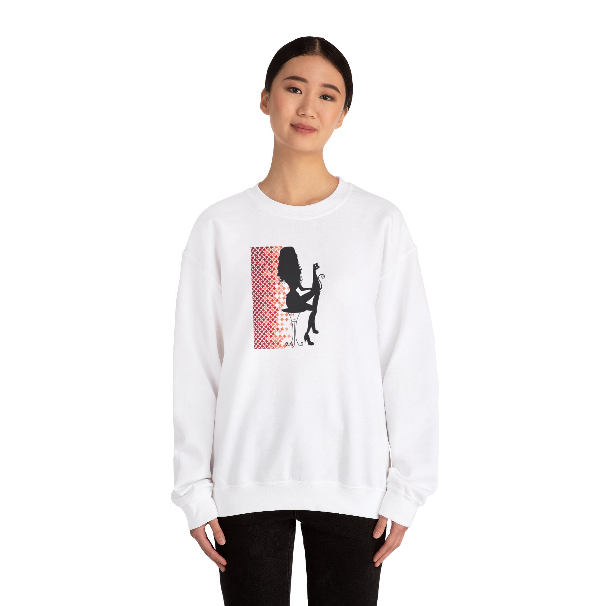 Photo depicting the ​Poised Cat Lady Heavy Blend™ Crewneck Sweatshirt from EpiAl's Shop.