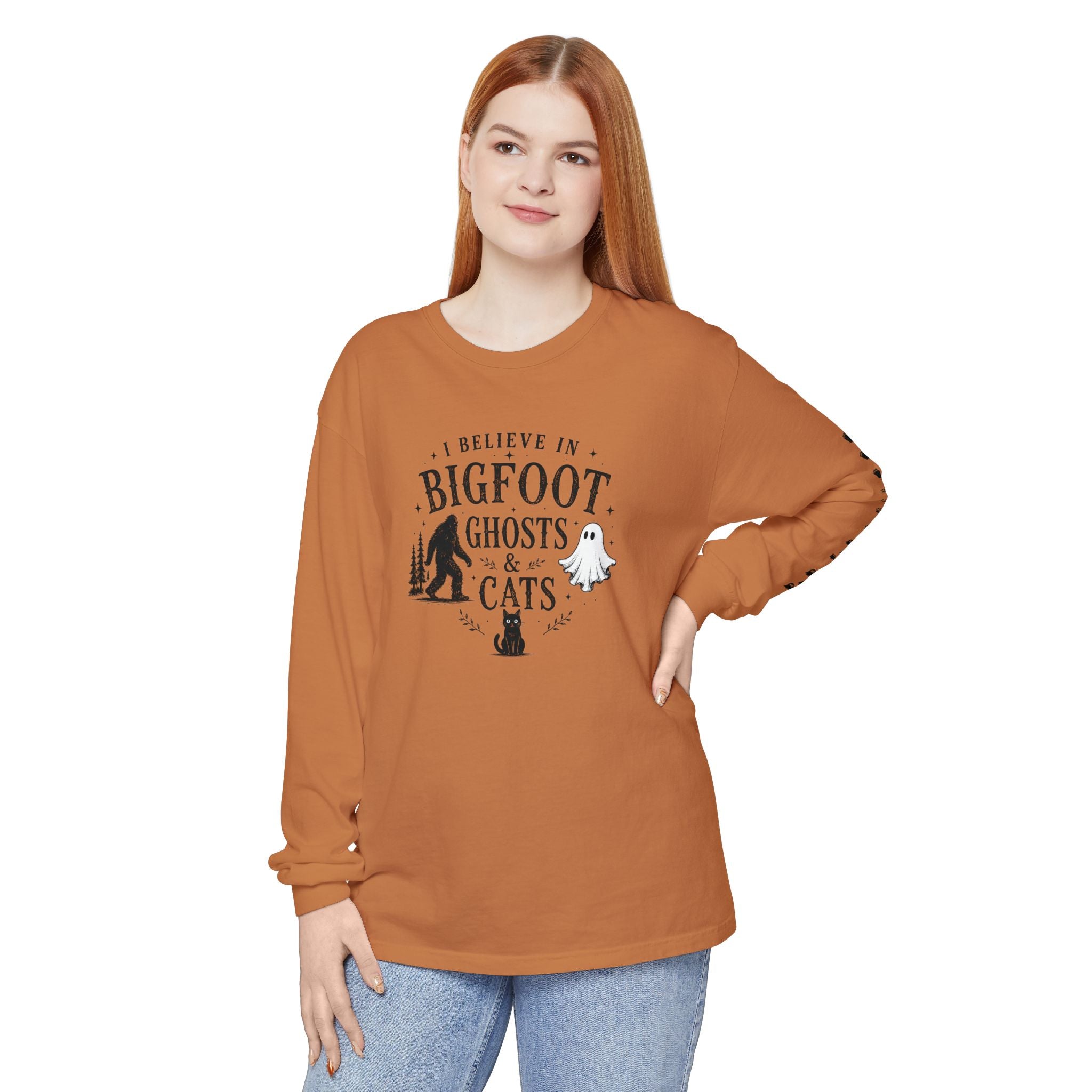 I Believe in Bigfoot, Ghosts & Cats Long Sleeve Shirt