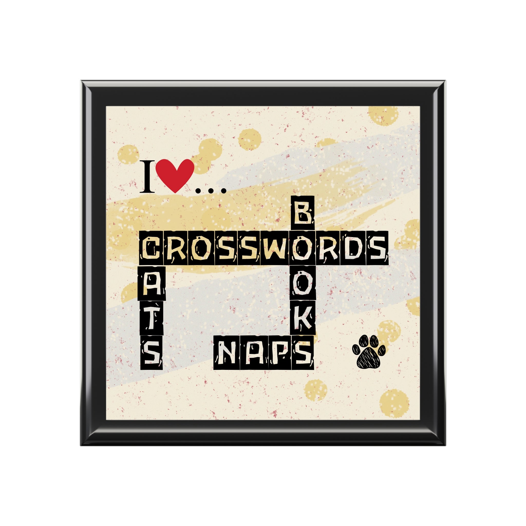 Photo depicting the ​Crosswords and Cats Jewelry Box from EpiAl's Shop.