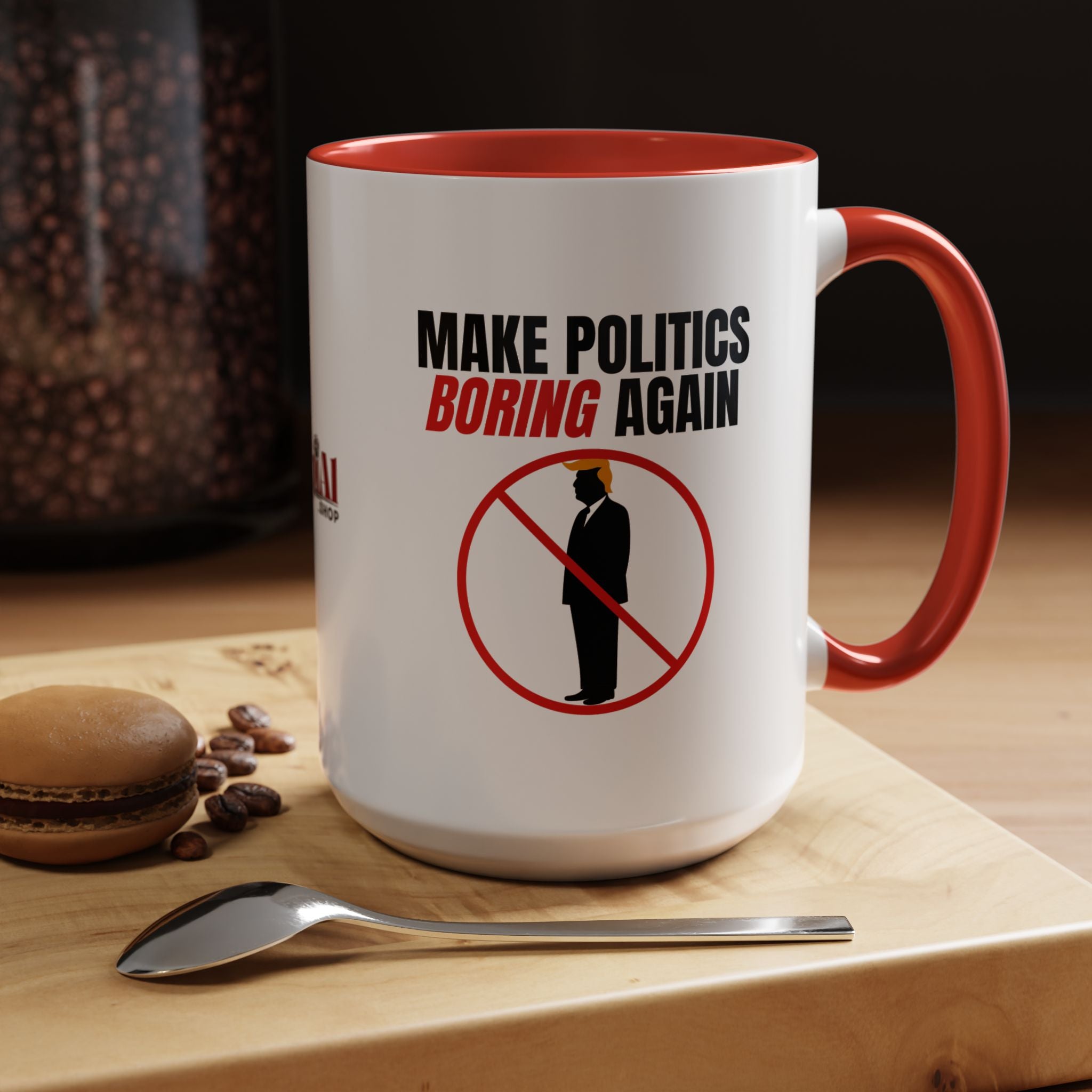 “Make Politics Boring Again” Parody Mug – Two-Tone Ceramic Coffee Cup