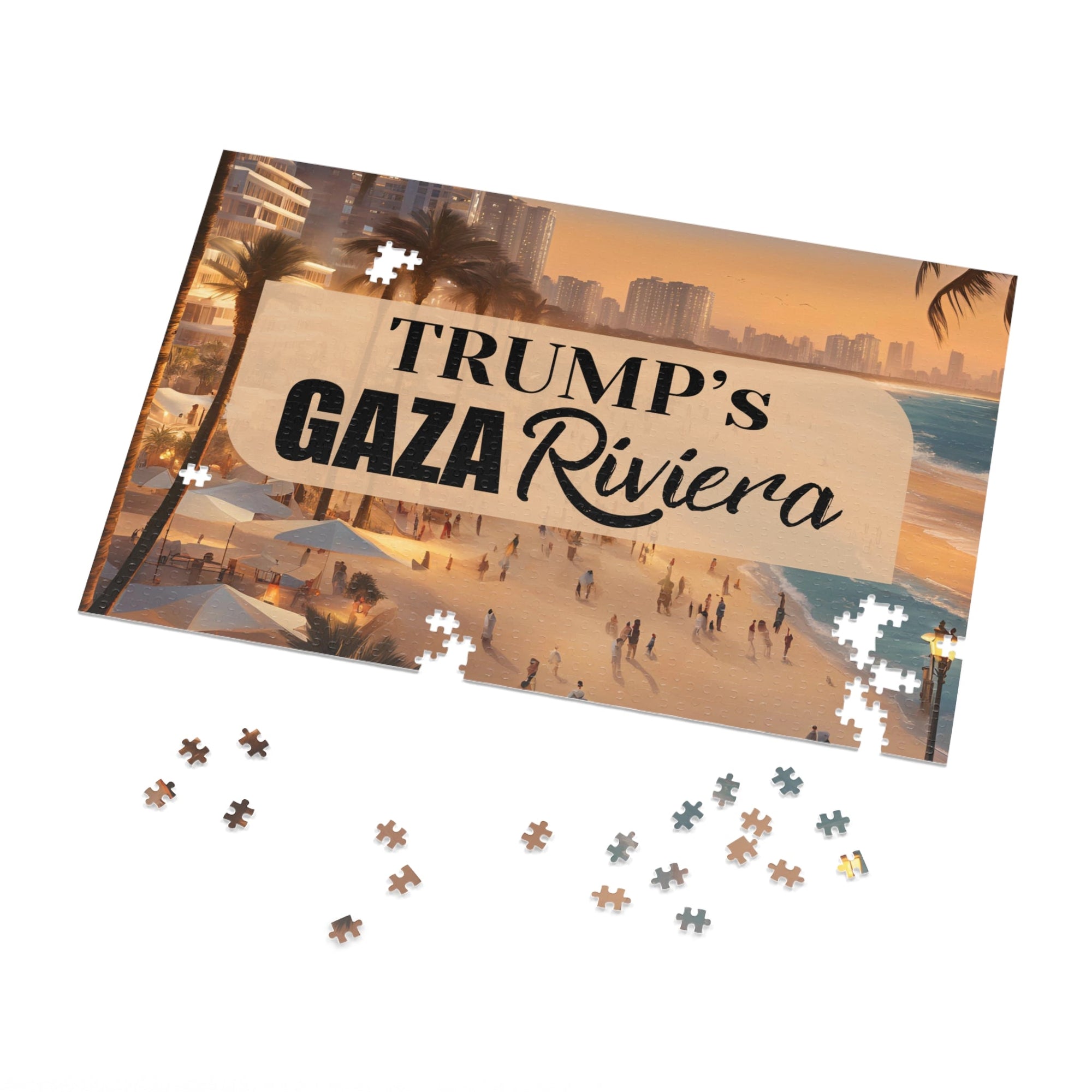 Trump's Gaza Riviera Jigsaw Puzzle with Tin Printify
