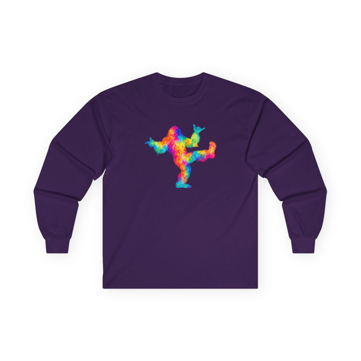 Rainbow Dancing Bigfoot Long Sleeve T-Shirt | Colorful Psychedelic Sasquatch Tee