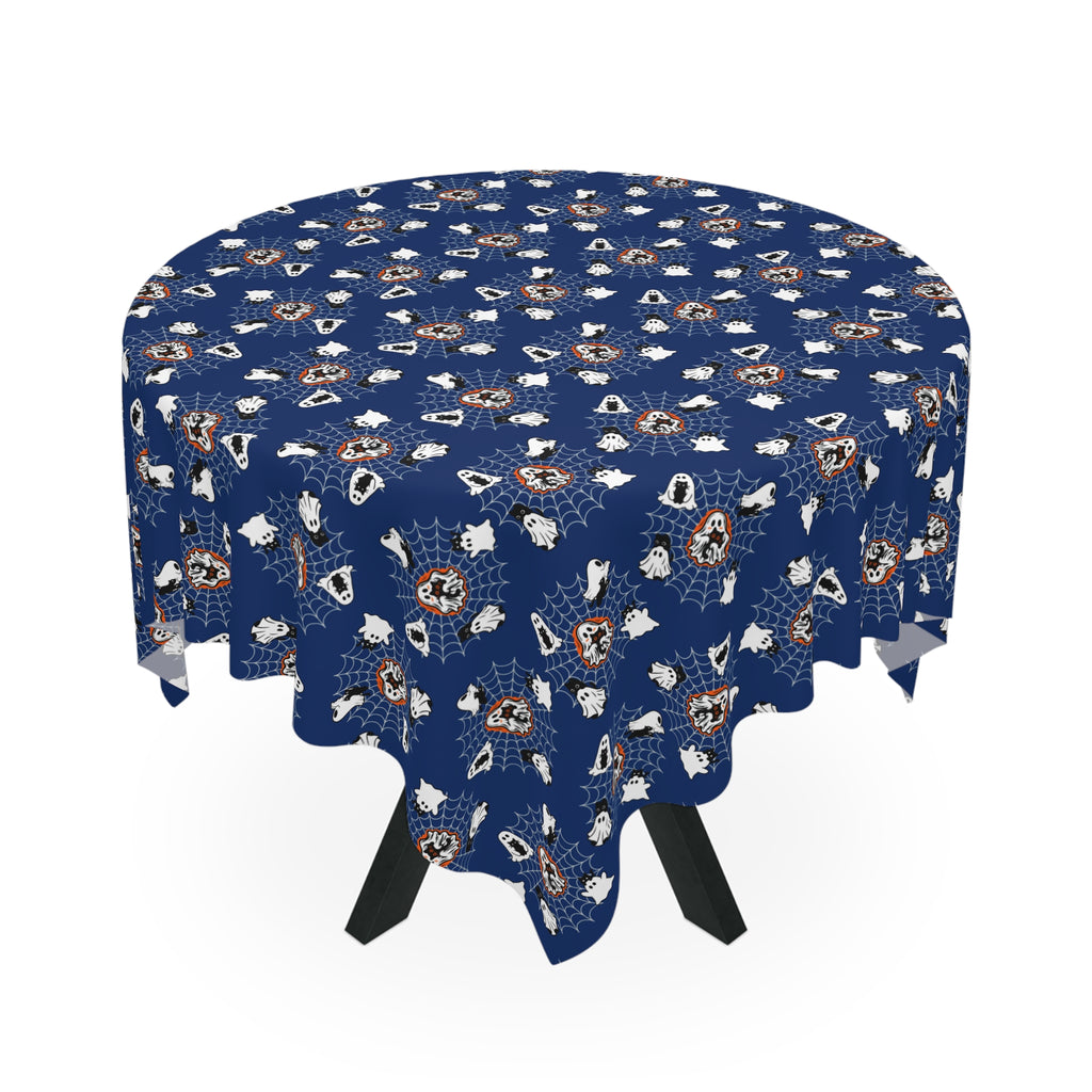 Ghost Cat Spiderweb Halloween Tablecloth | Navy Spooky Cat Table Decor