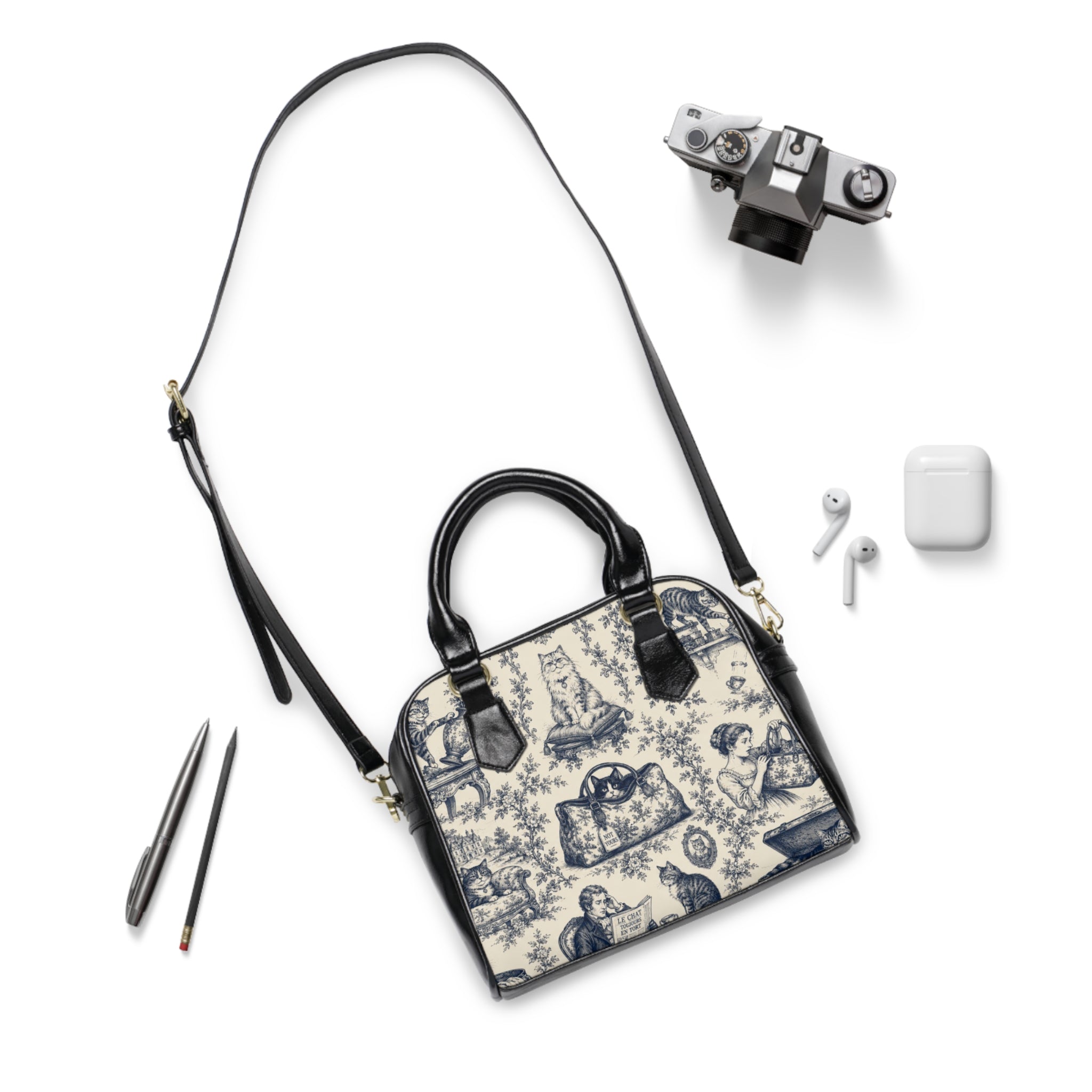 Not Yours Cat Toile Shoulder Handbag