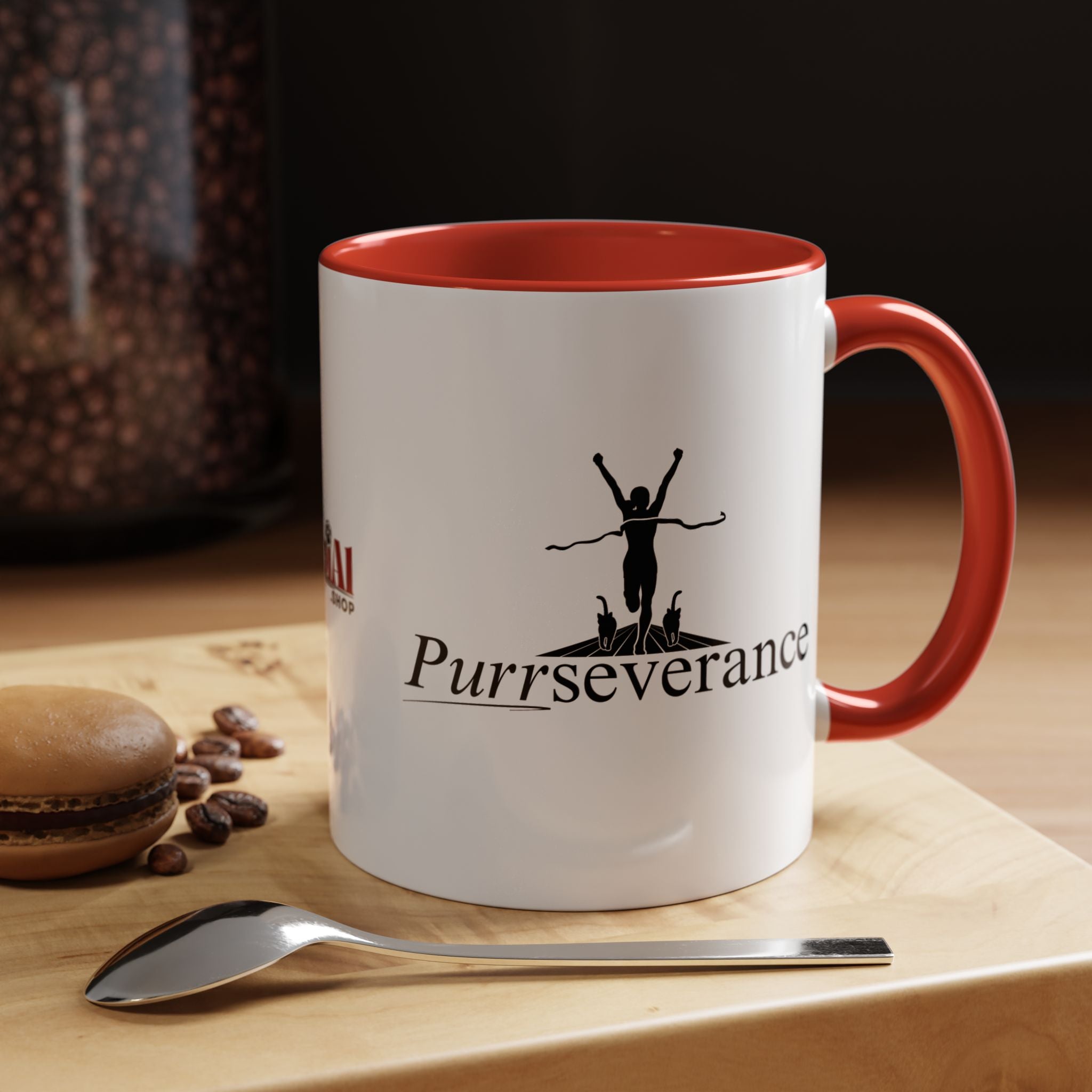 Photo depicting the ​Purrseverance Accent Coffee Mug (11, 15oz) from EpiAl's Shop.