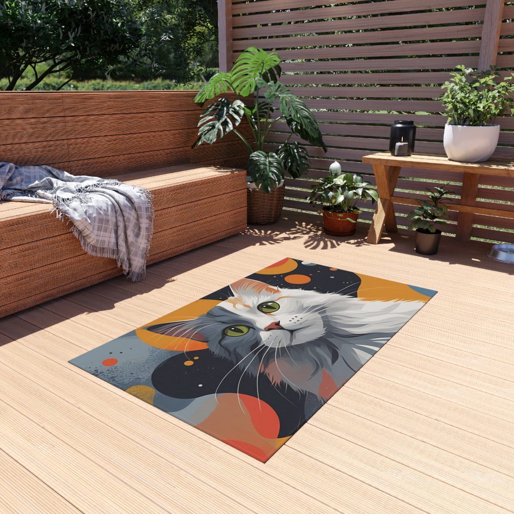 Colorful Cat-Themed Outdoor Rug, Cozy Patio Decor