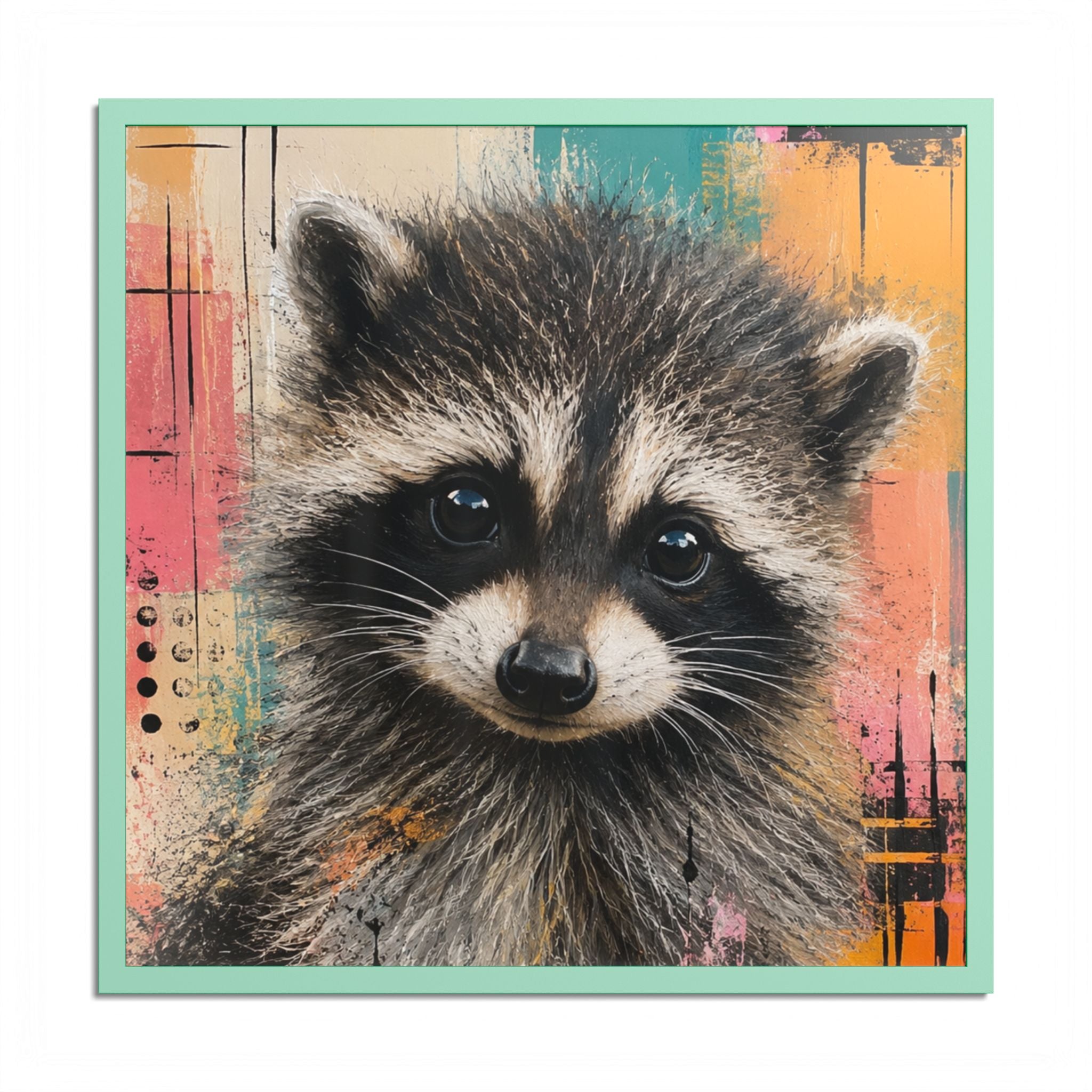 Jimothy Modern Raccoon Framed Wall Art | Colorful Contemporary Animal Portrait