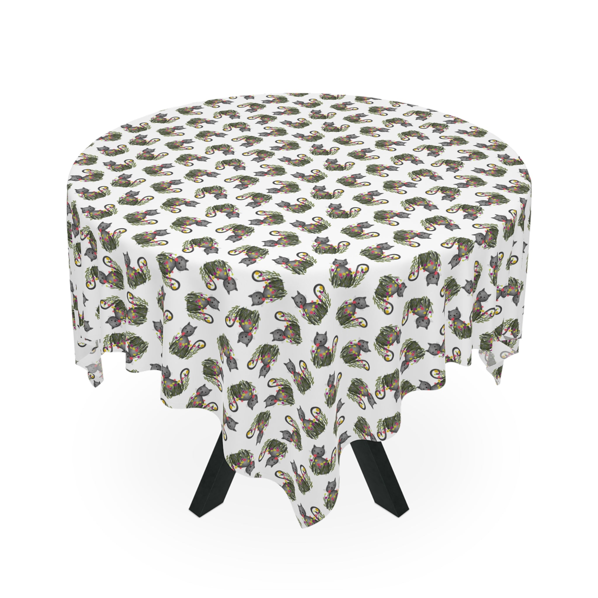 Whimsical Cat Medallion Square Tablecloth – 55" x 55"