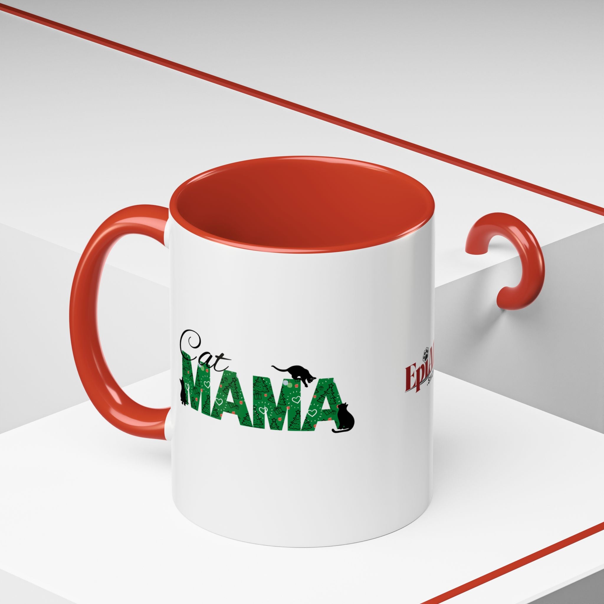 Photo depicting the ​Christmas Cat Mama Accent Coffee Mug (11, 15oz) from EpiAl's Shop.