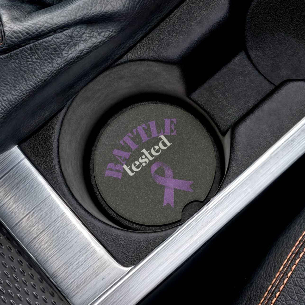 Battle Tested Epilepsy Awareness Soapstone Car Coaster – Purple Ribbon (Set of 1 or 2)