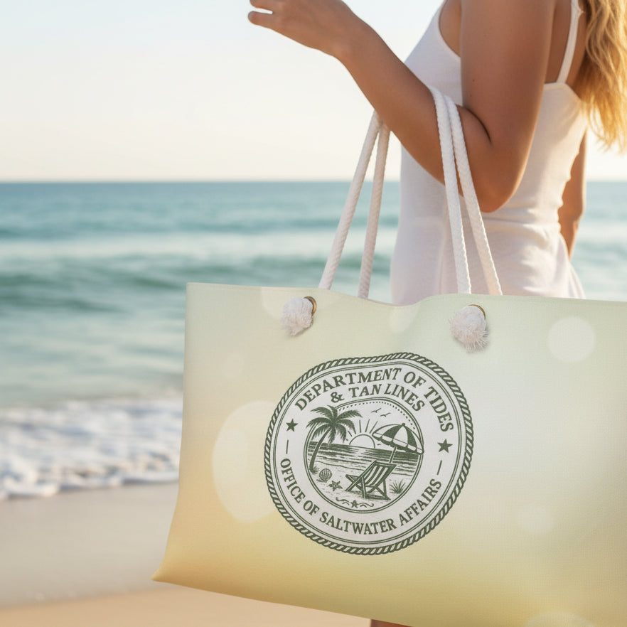 Department of Tides & Tan Lines Weekender Bag – Coastal Authority Beach Tote, Office of Saltwater Affairs