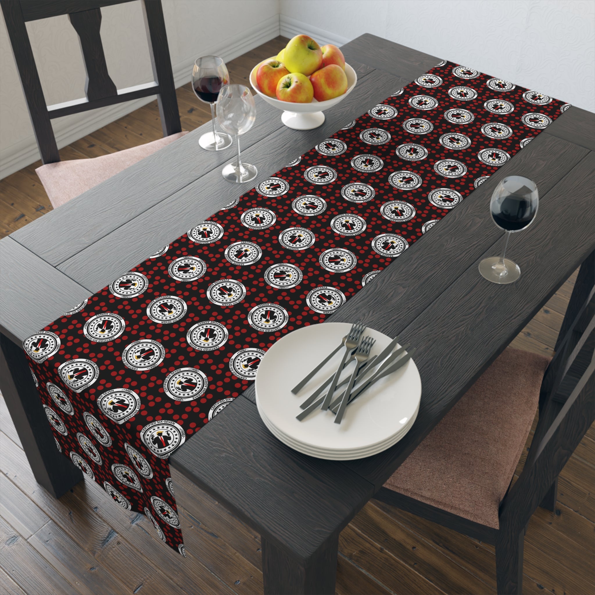 Certified Six Seven Table Runner – Political Parody Medallion Table Decor