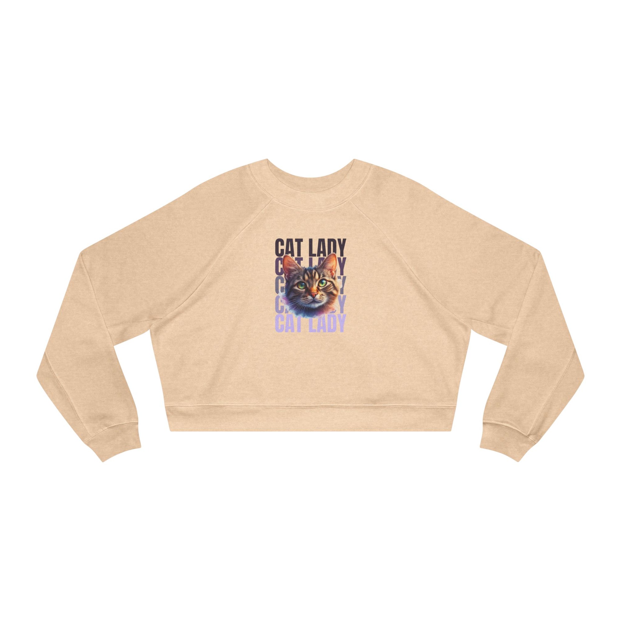 Colorful Cat Lady Cropped Fleece Pullover - Cozy Sweatshirt for Cat Lovers