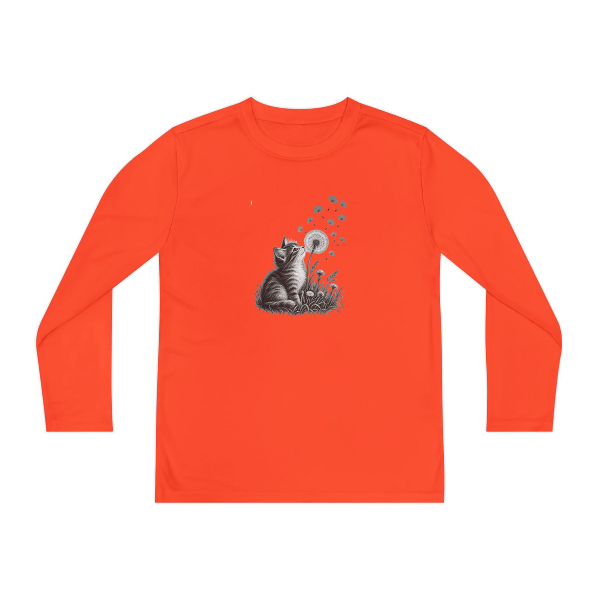 Kitten and Dandelion Youth Long Sleeve Tee | Nature-Inspired Cat Shirt