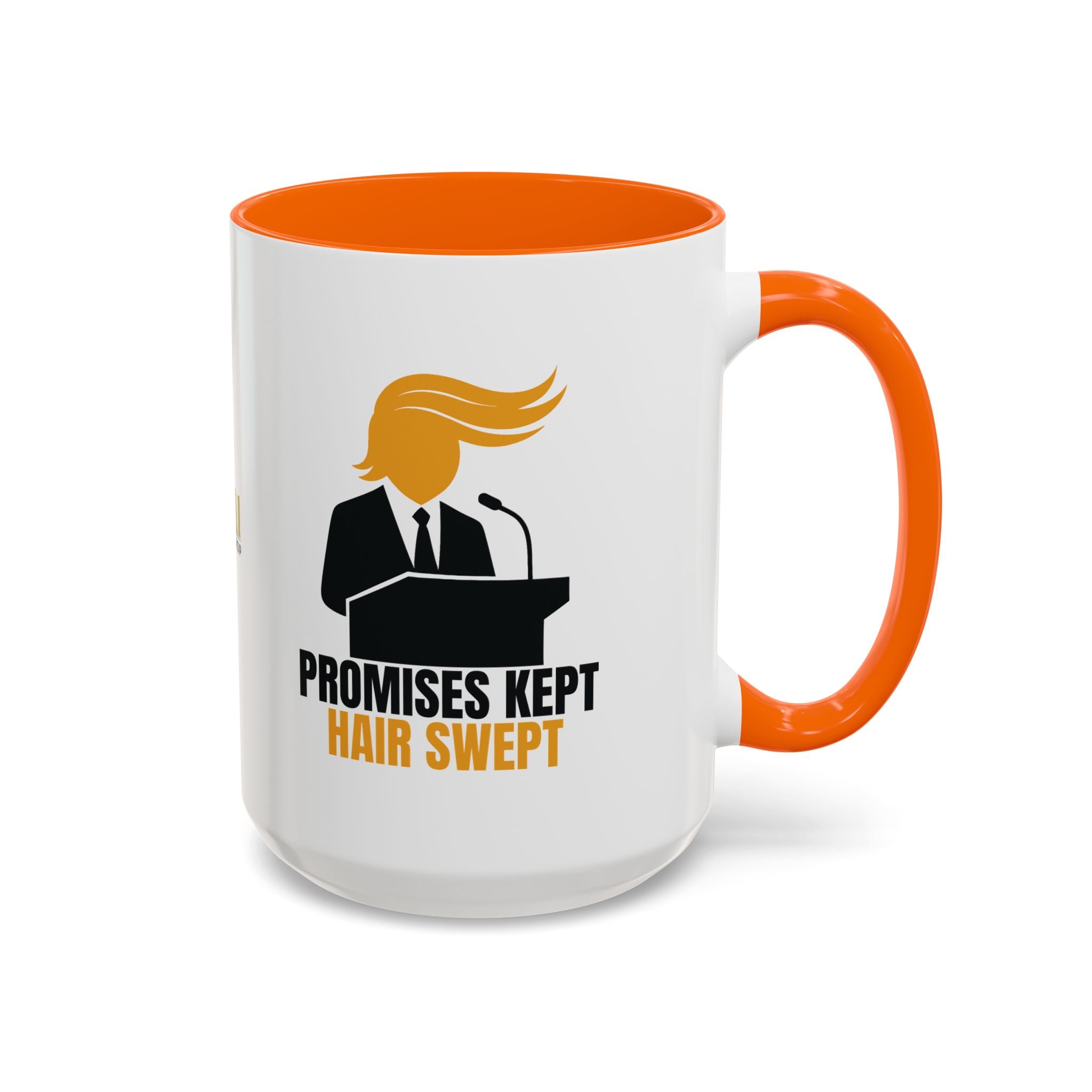 Promises Kept, Hair Swept — Two-Tone Coffee Mug (Political Parody)