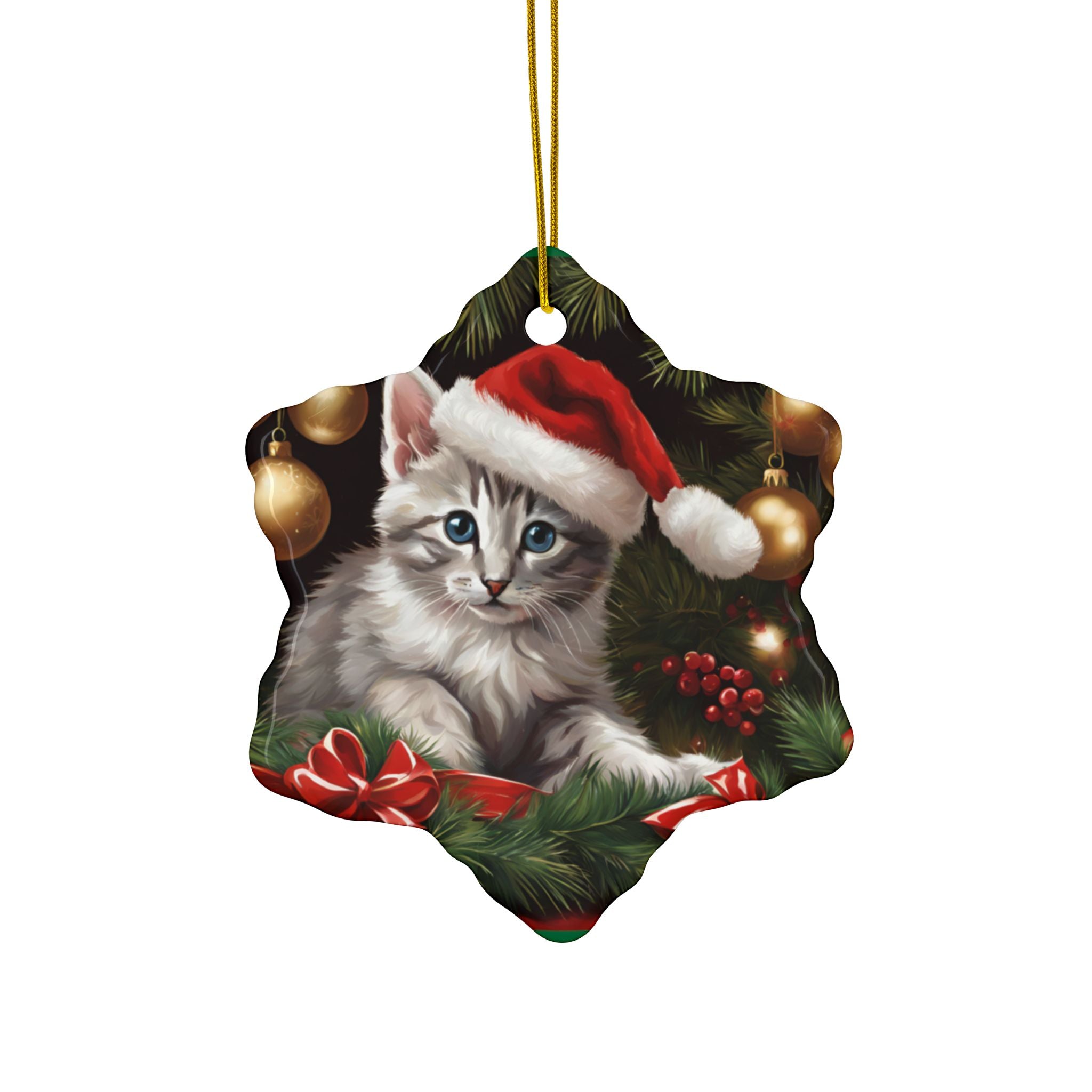 Photo depicting the ​Christmas Kitten Ceramic Ornaments, 2-Side Print, (1pc, 3pcs, 5pcs, 10pcs) from EpiAl's Shop.