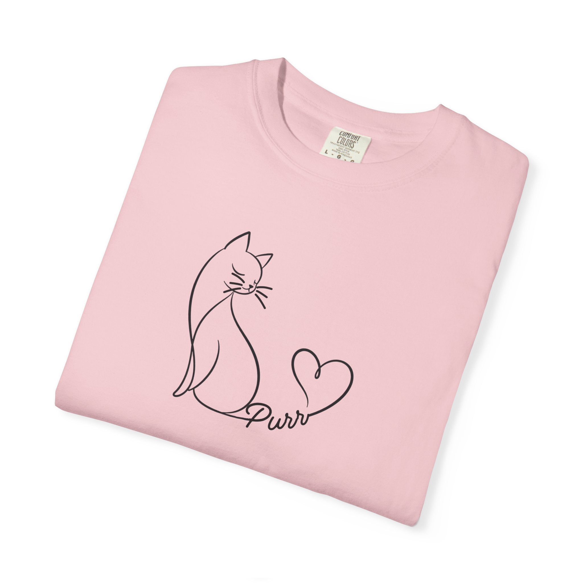 Purr Line Art Cat Unisex T-Shirt | Minimal Cat Lover Tee with Heart Tail