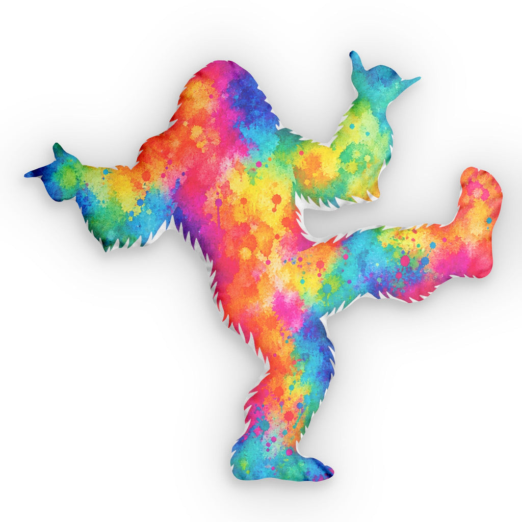 Bigfoot's Got Moves Rainbow Shaped Pillow | Dancing Sasquatch Double-Sided Cushion