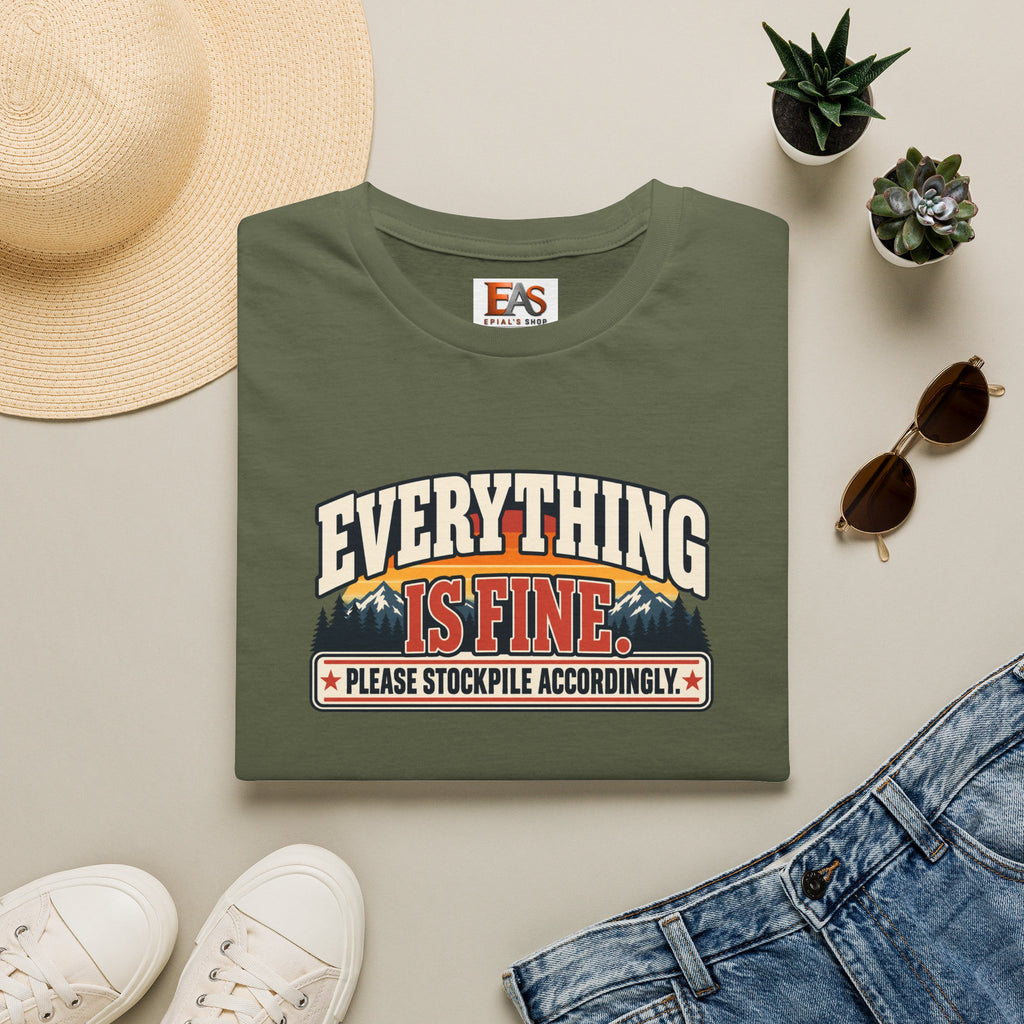 Everything Is Fine Please Stockpile Accordingly T-Shirt | Funny Emergency Preparedness Tee