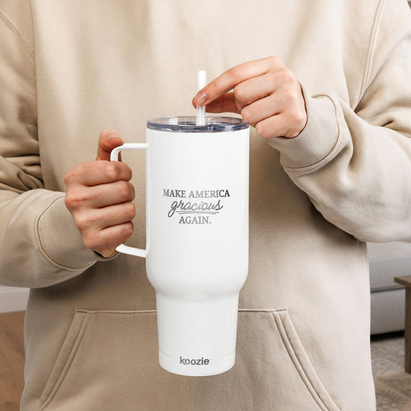 Make America Gracious Again 40oz Insulated Tumbler – Engraved Travel Mug with Handle