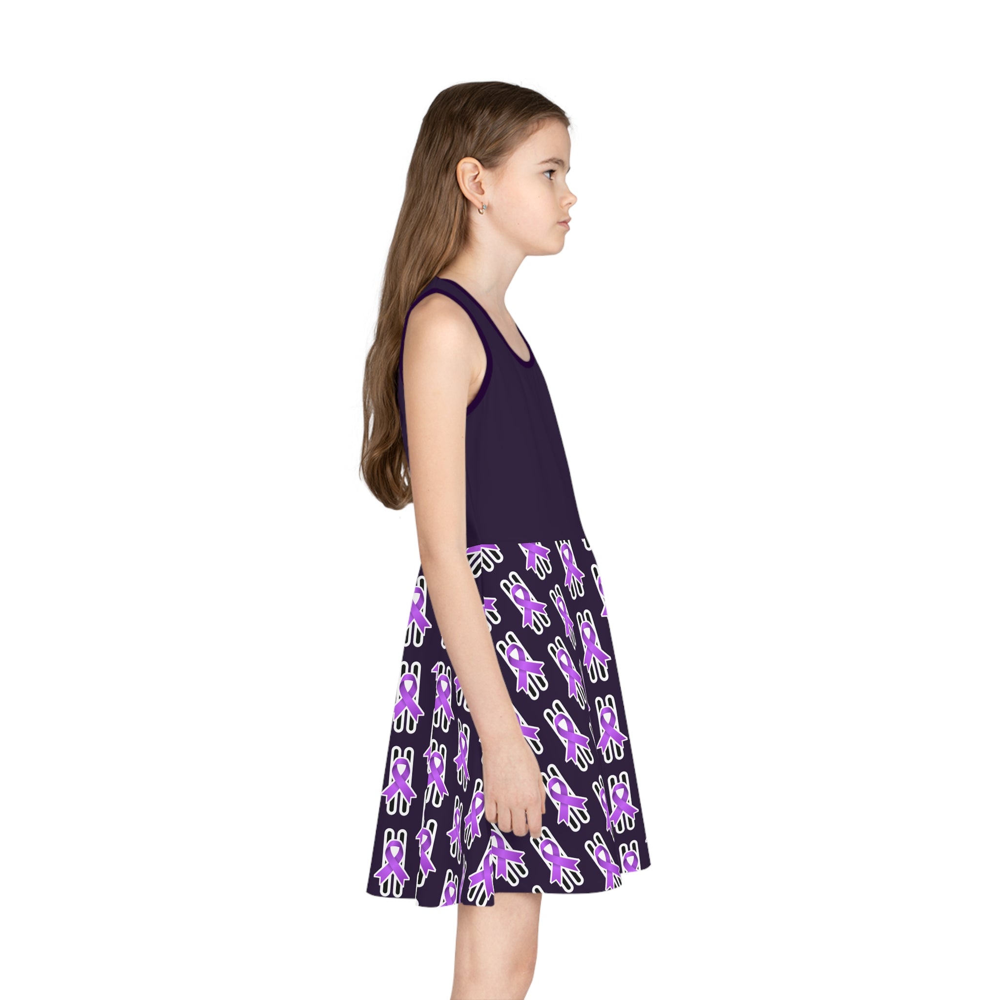 Pause for Epilepsy Awareness Girls Dress – Purple Ribbon Sleeveless Twirl Dress