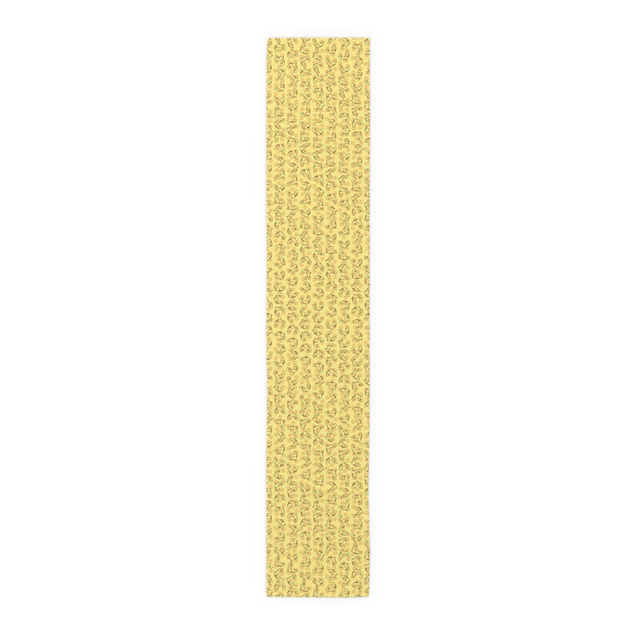 Golden Purr Cat Table Runner – Minimalist Line Art Polka Dot Design