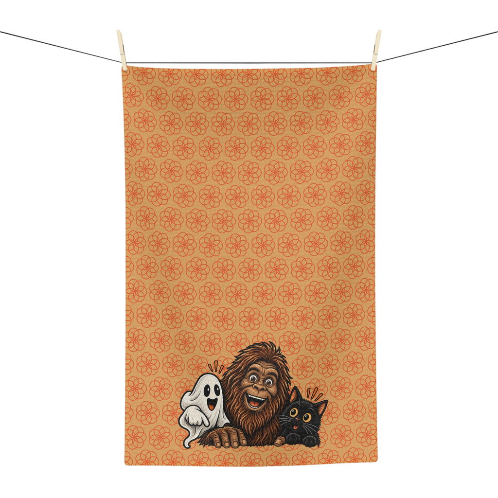 Bigfoot, Boo & Black Cat Halloween Tea Towel