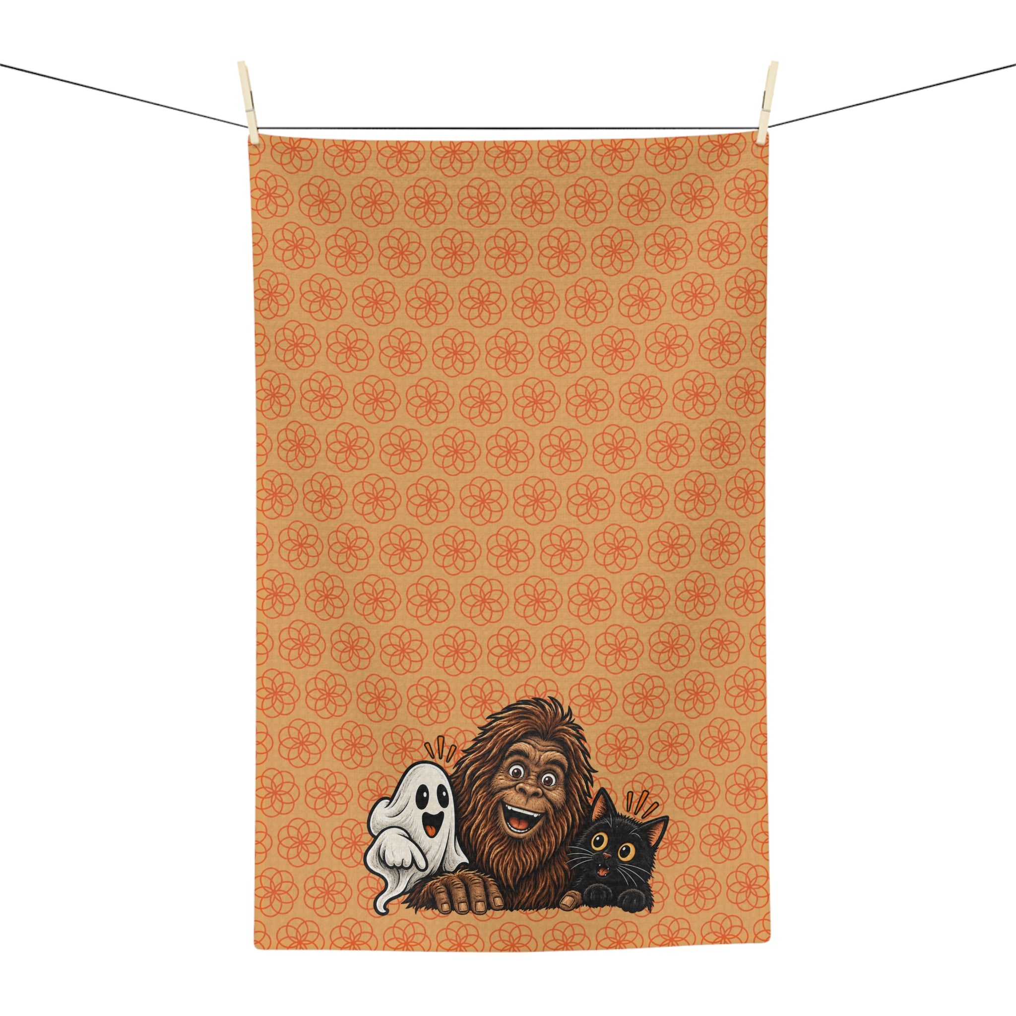 Bigfoot, Boo & Black Cat Halloween Tea Towel