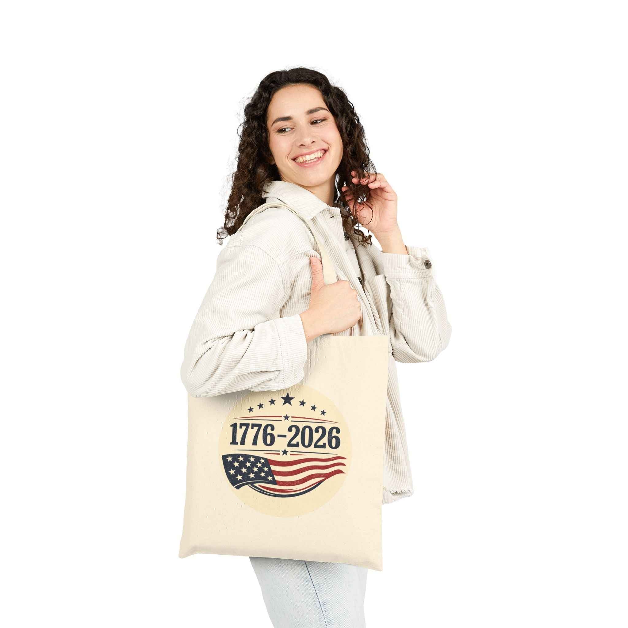 1776–2026 Patriotic Canvas Tote Bag | Vintage Americana USA Carryall