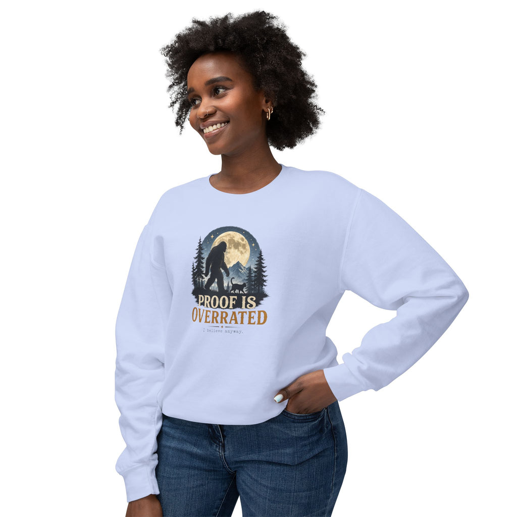 Proof Is Overrated Sasquatch & Cat Crewneck Sweatshirt