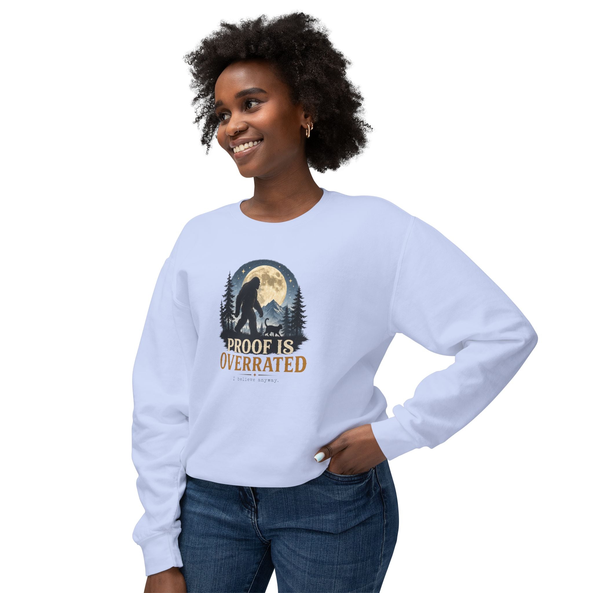 Proof Is Overrated Sasquatch & Cat Crewneck Sweatshirt