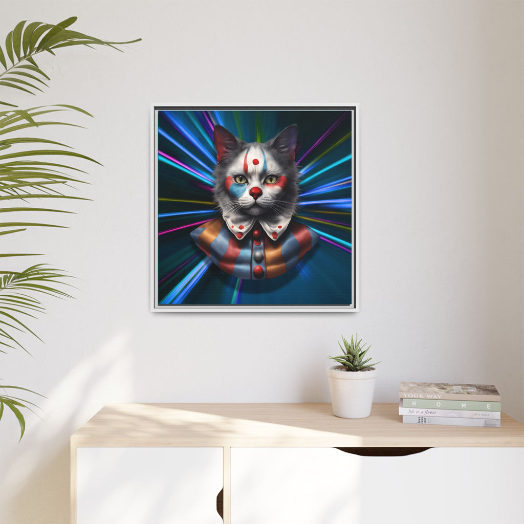 Colorful Cat Clown Framed Canvas Art – Quirky Home Decor for Pet Lovers