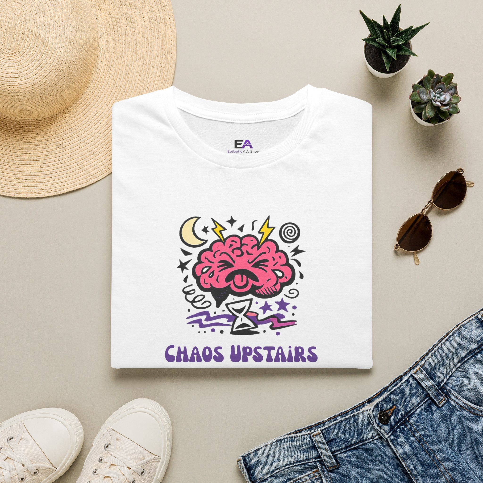 Chaos Upstairs Epilepsy Awareness T-Shirt | Funny Neurostrong Brain Graphic Tee