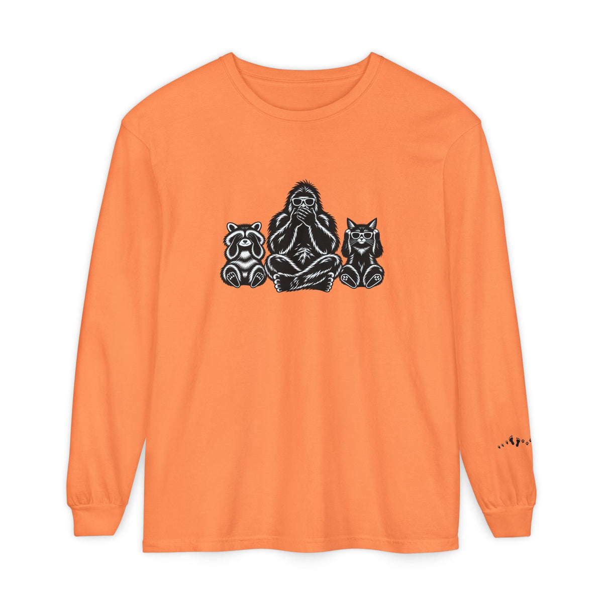 Hear No Evil, See No Evil, Speak No Evil | Bigfoot, Jimothy & Cat Garment-Dyed Long Sleeve Tee