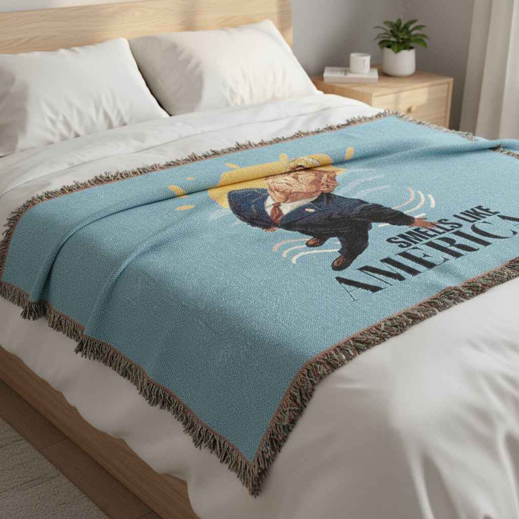 Humorous "Smells Like America" Woven Blanket