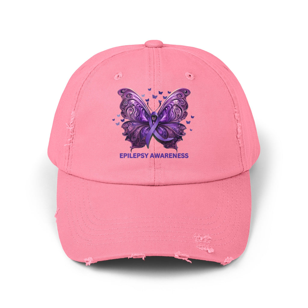Epilepsy Butterfly Unisex Distressed Cap - Hats - Epileptic Al’s Shop
