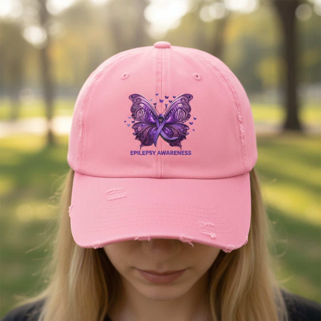 Epilepsy Butterfly Unisex Distressed Cap - Hats - Epileptic Al’s Shop