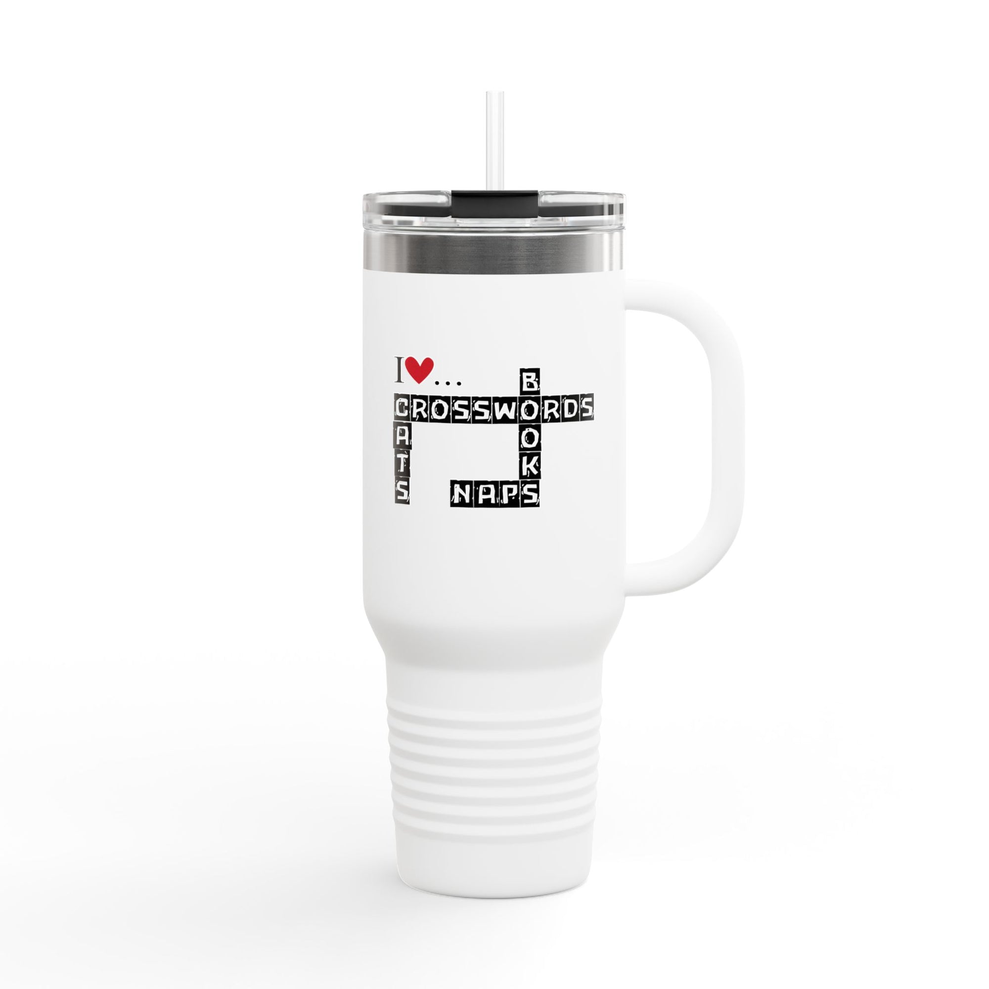 I Love Crosswords Insulated Travel Mug - 40oz Cat Lover Gift
