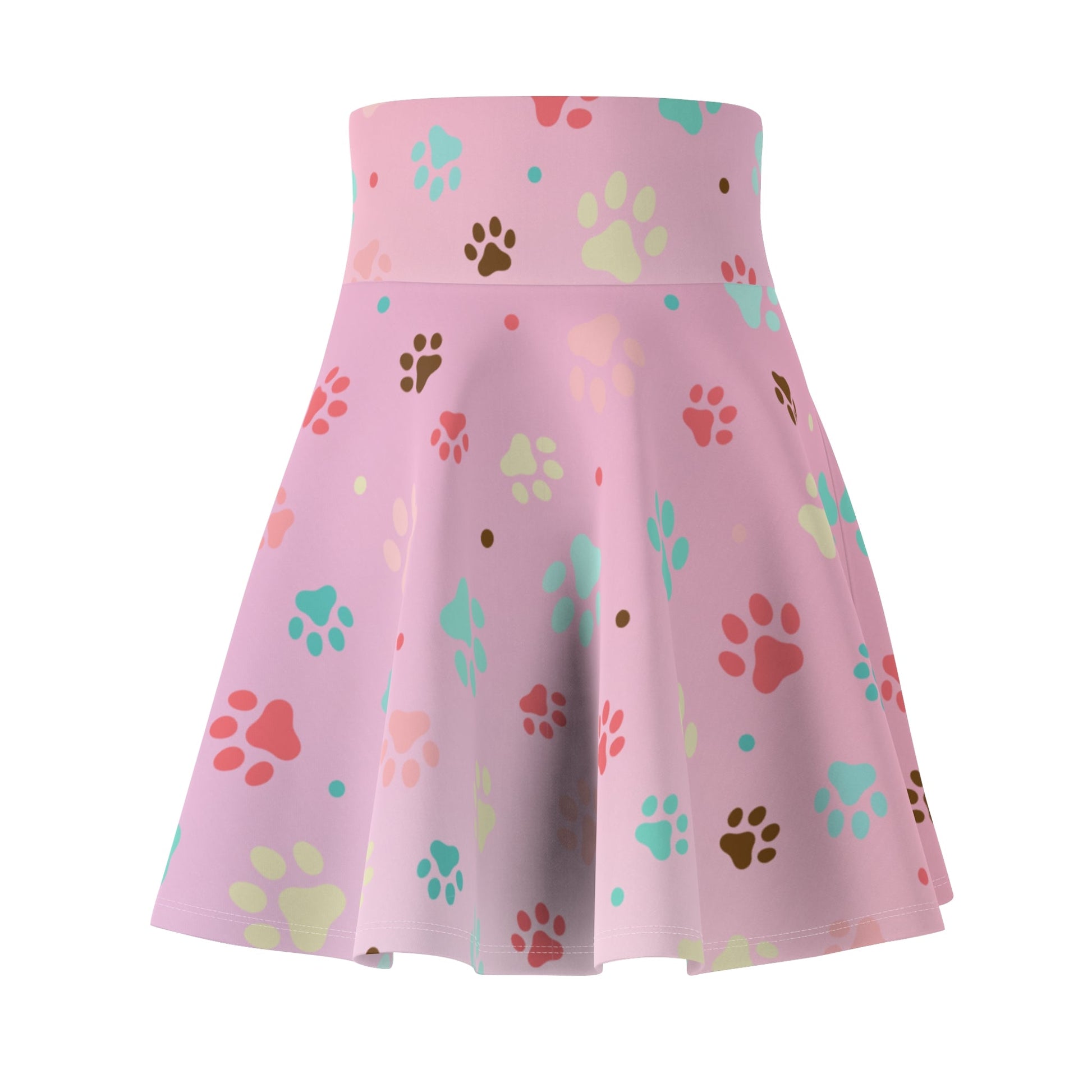 Pink Pet Paw Print Skater Skirt - Cute & Fun for Animal Lovers Printify